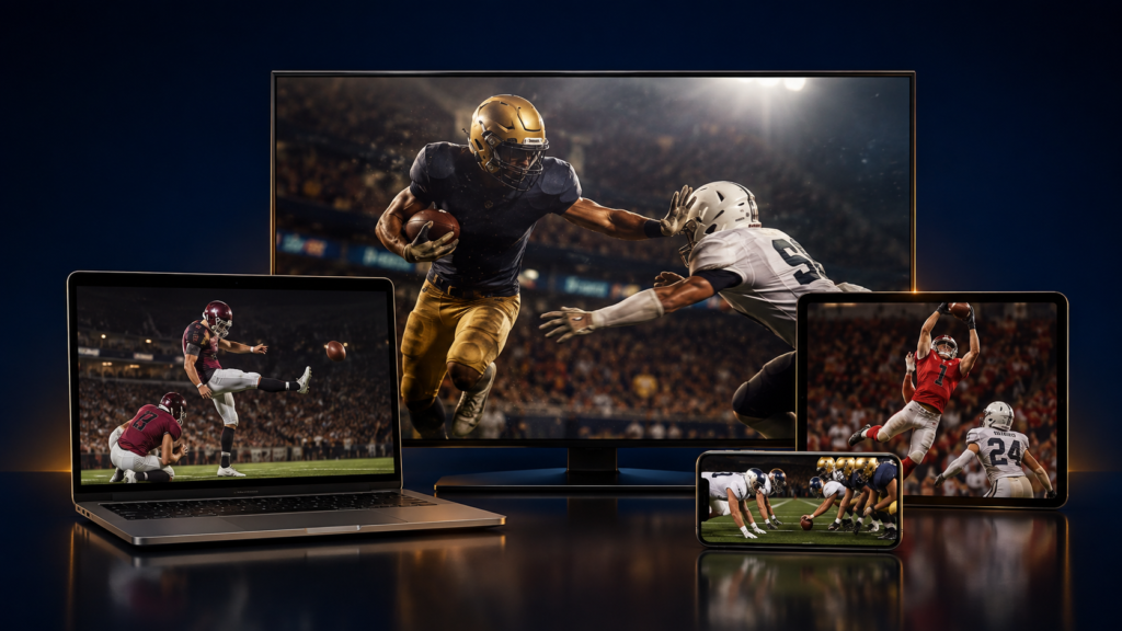 College football streaming on TV, laptop, tablet, and phone