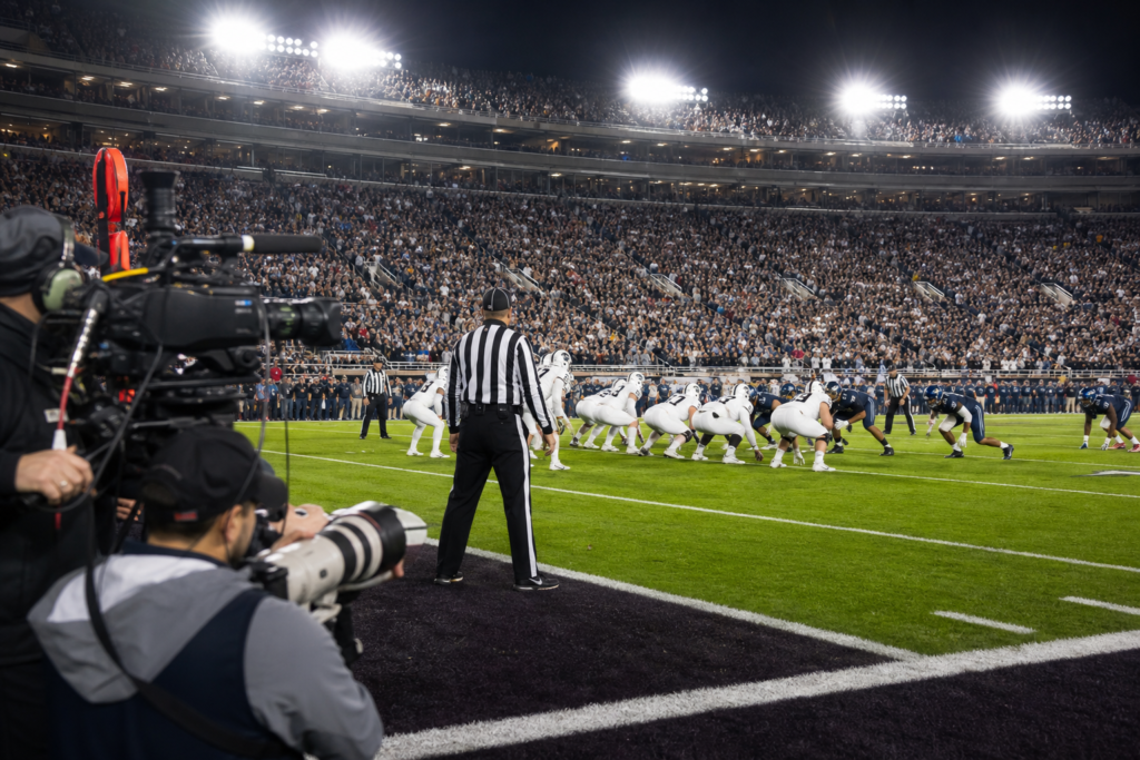 College football broadcast coverage from the sideline